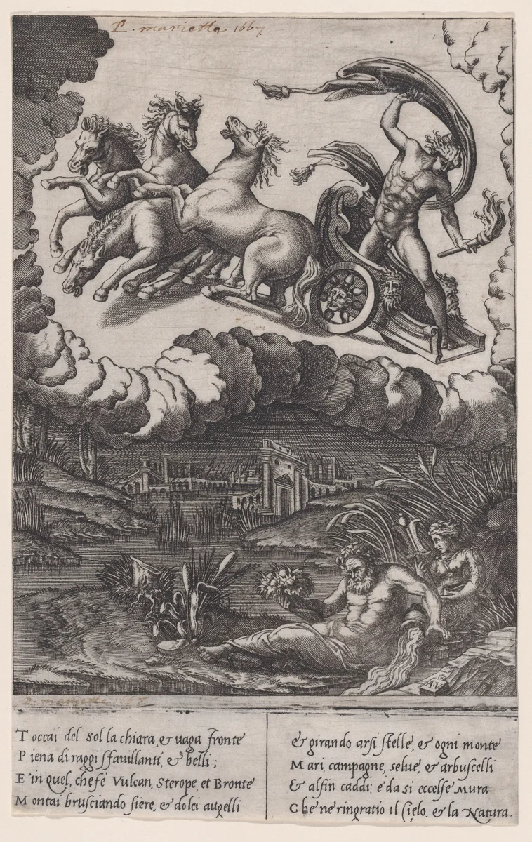 Phaeton by Agostino Veneziano, print, 1514-1536
