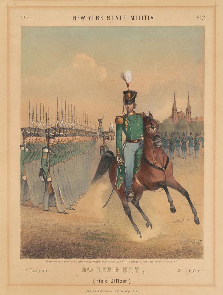 New York State Militia, 1st Division, 9th Regiment, 3rd Brigade by Otto Boetticher, print, 1853