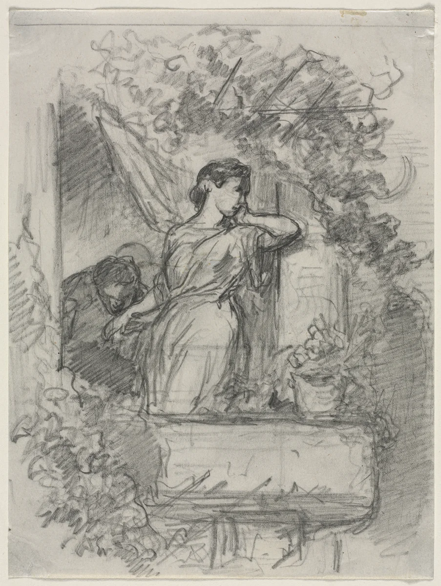 On the Balcony by Célestin François Nanteuil, drawing, 1827-1873