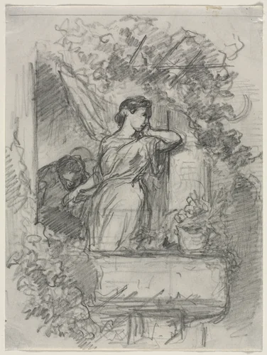 On the Balcony by Célestin François Nanteuil, drawing, 1827-1873