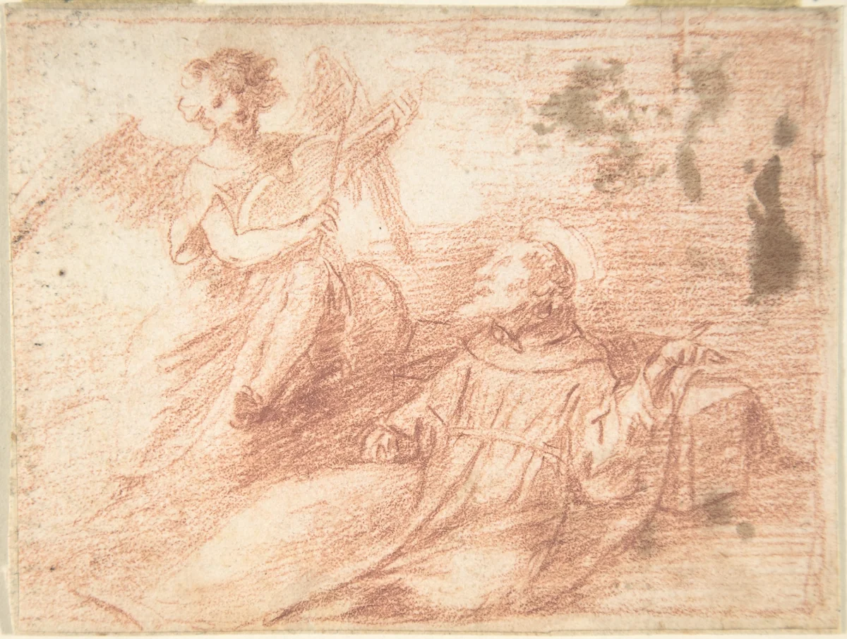 Saint Francis and an Angel with a Viola da Braccio (The Ecstasy of Saint Francis) by anonymous, drawing, 1600-1700