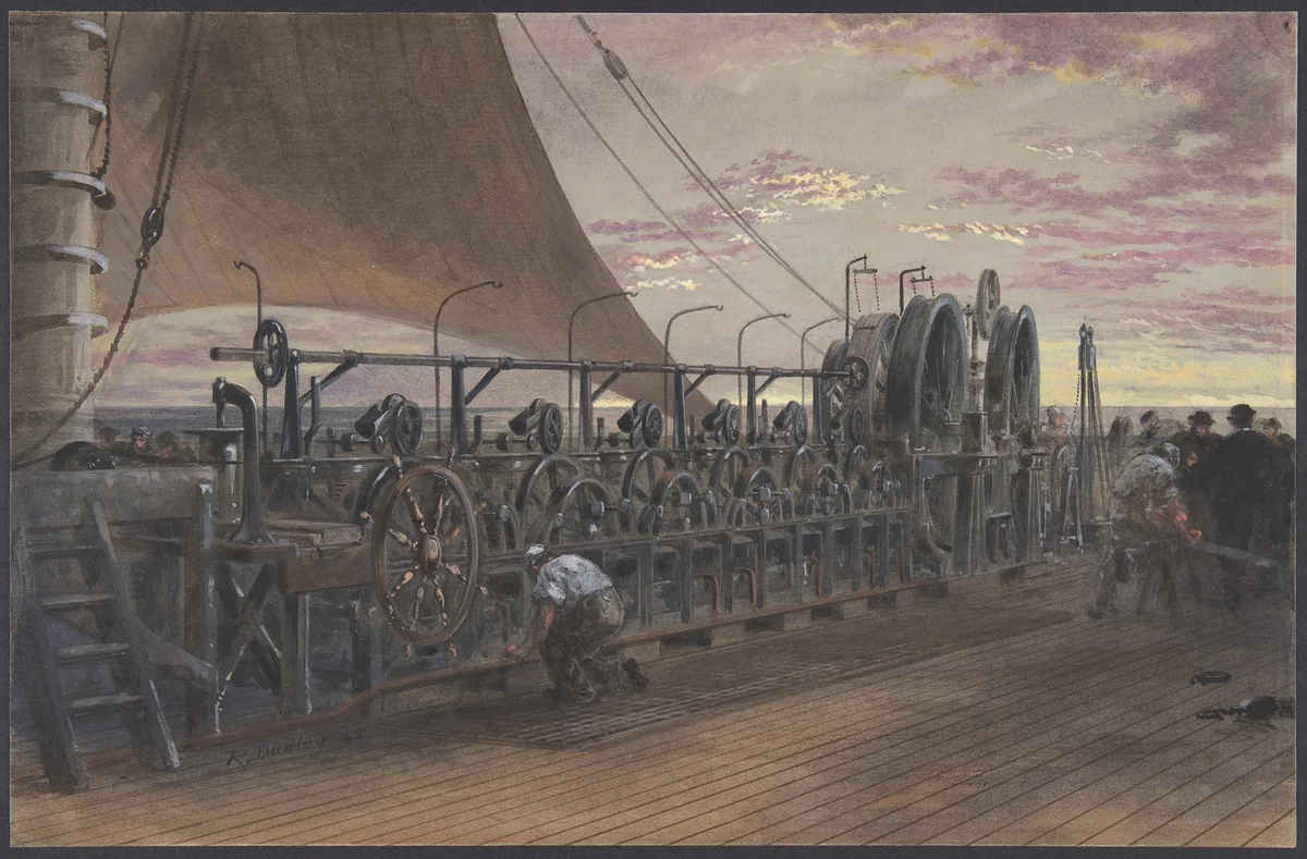 The Paying-out Machinery in the Stern of the Great Eastern by Robert Charles Dudley, drawing, 1865