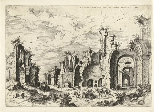 Gezicht op de Thermen van Diocletianus by Unknown, print, 1550