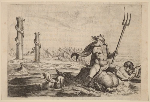 Neptune and the Pillars of Hercules by Willem Basse, print, 1634