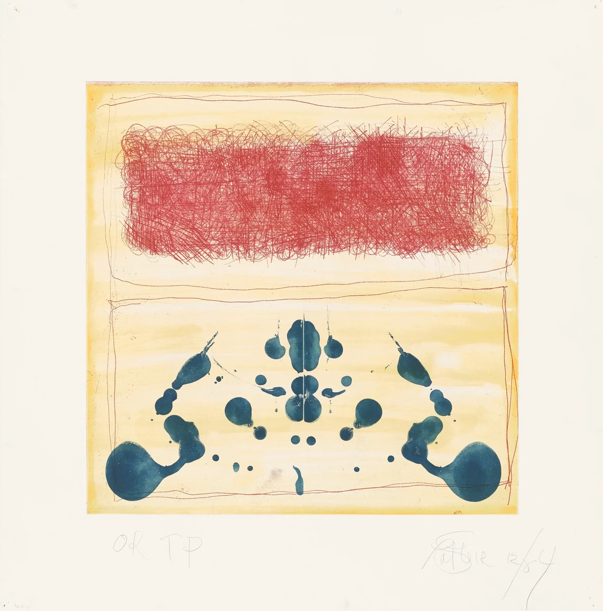 Mixed Marks, Rorshach with Red Rectangle by Pat Steir, print, 2004