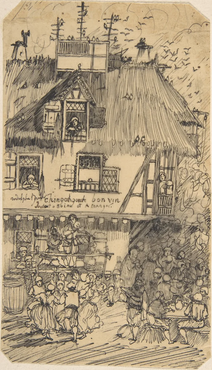 The Chien-Caillou Inn by Rodolphe Bresdin, drawing, 1822-1885