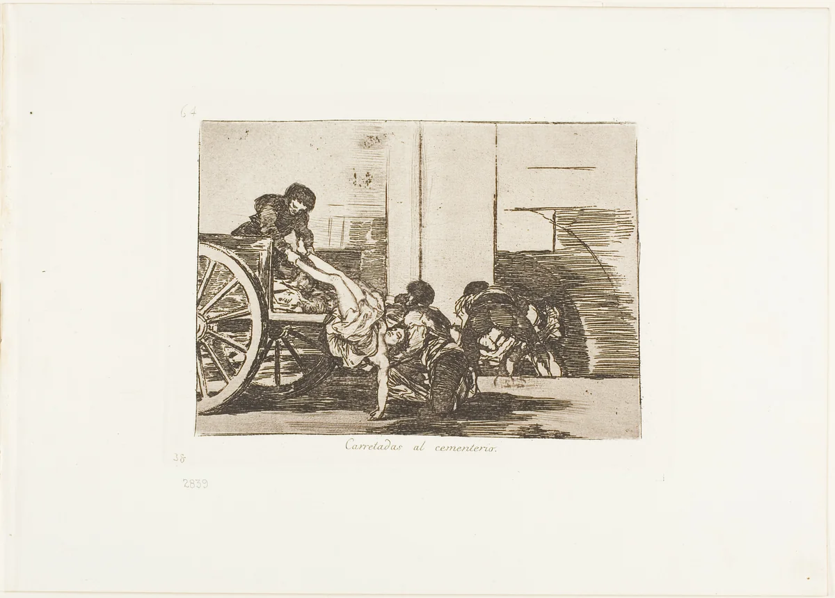 Cartloads to the cemetery, plate 64 from The Disasters of War by Francisco José de Goya, print, 1812-1815