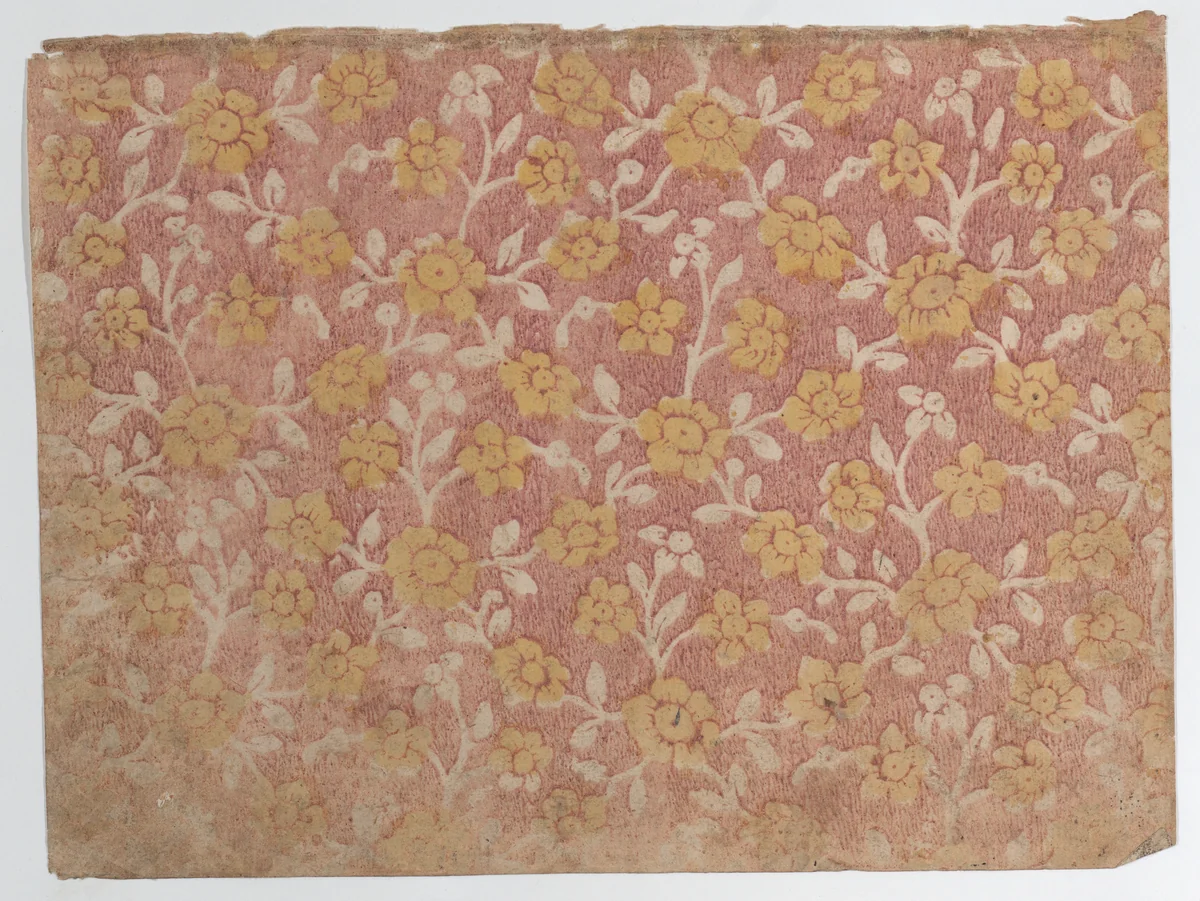 Sheet with yellow floral pattern by anonymous, print, 1800-1900