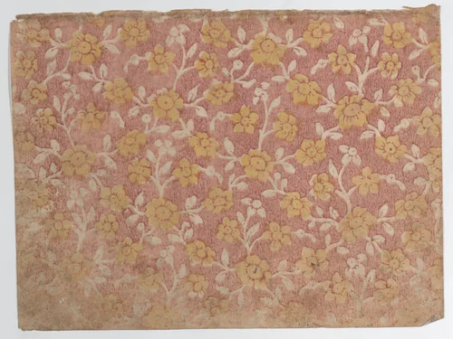 Sheet with yellow floral pattern by anonymous, print, 1800-1900