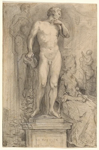 Rendezvous in the Palais Royal by Gabriel de Saint-Aubin, drawing, 1774