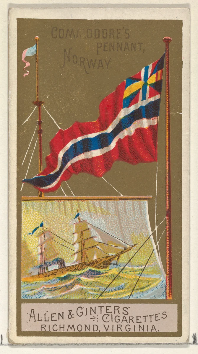 Commodore's Pennant, Norway, from the Naval Flags series (N17) for Allen & Ginter Cigarettes Brands by Allen & Ginter, print, 1886-1891