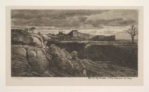 Ruins of the Chateau of Crèmieux (Isère) by Charles-François Daubigny, print, 1850