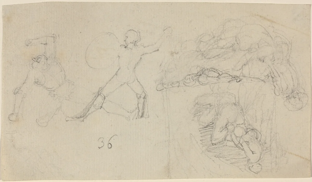 Sheet of Sketches, including Two Warriors Fighting by John Flaxman, drawing, 1755-1826