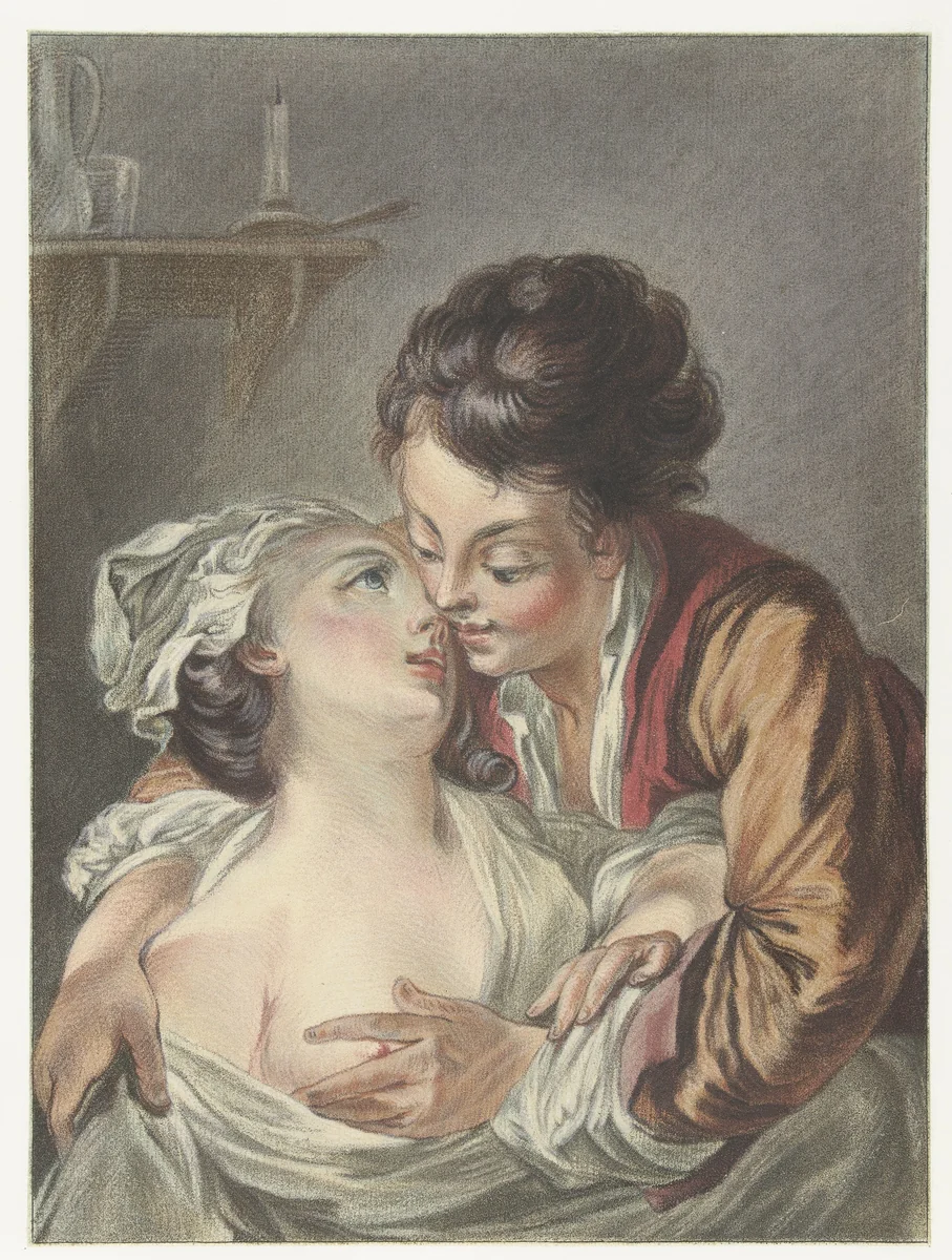 Liefkozend paar by Louis Marin Bonnet, print, 1771