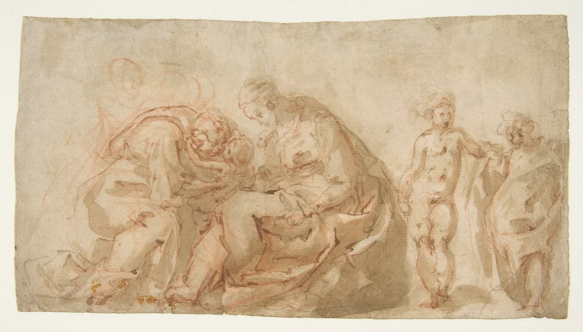 The Holy Family with Attendant Putti by Cesare Pollino, drawing, 1560-1630
