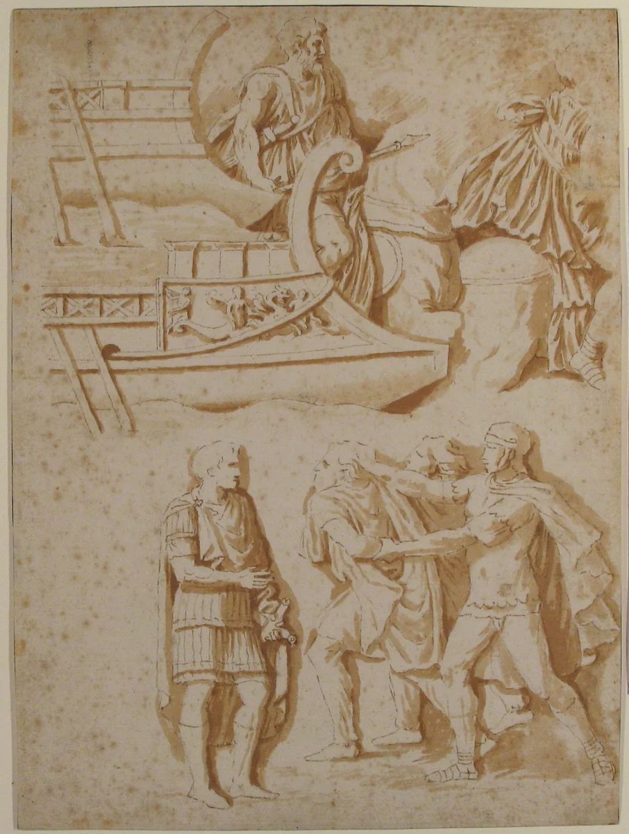 Studies of Details from Trajan's Column by Nicolas Poussin, drawing, 1630-1640