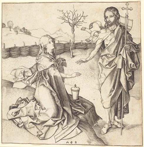 Christ Appearing to Mary Magdalene by Martin Schongauer, print, 1480-1490