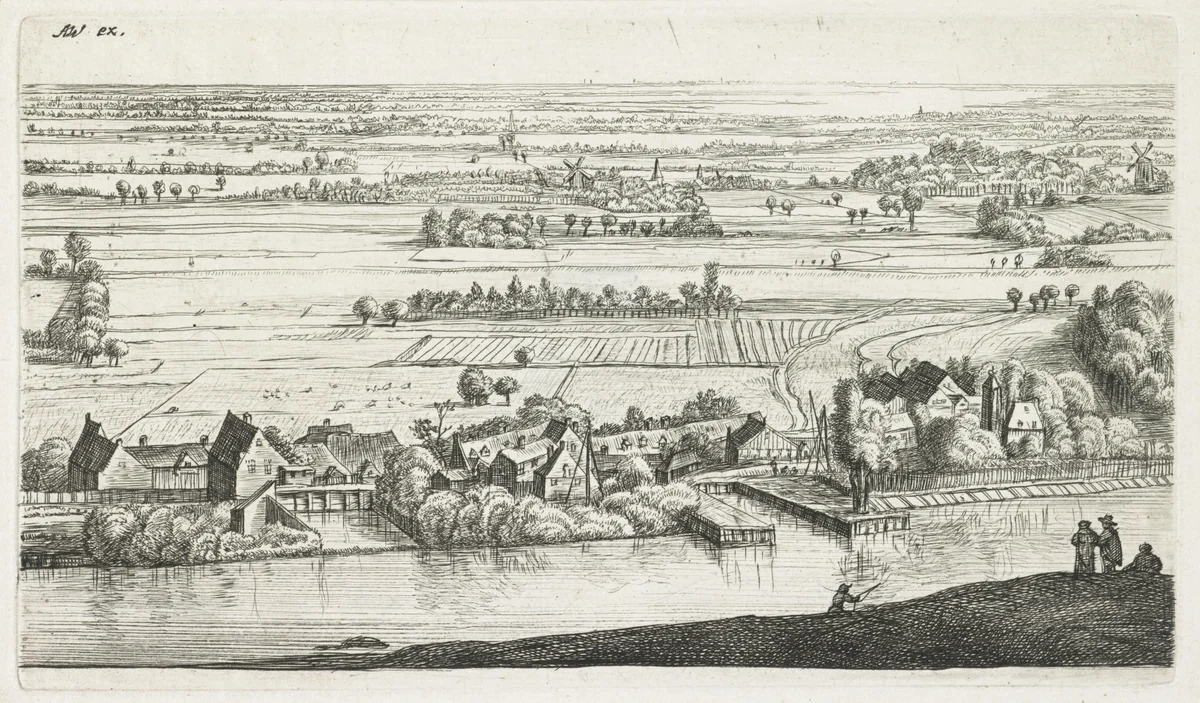 Dorp aan een rivier by Jan Ruyscher, print, 1648-1663