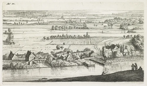 Dorp aan een rivier by Jan Ruyscher, print, 1648-1663