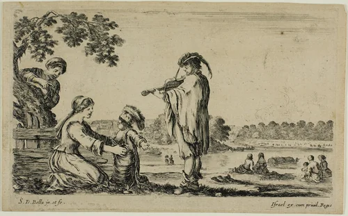 Standing Violinist, from Diverse Figures from the Countryside by Stefano della Bella, print, 1649