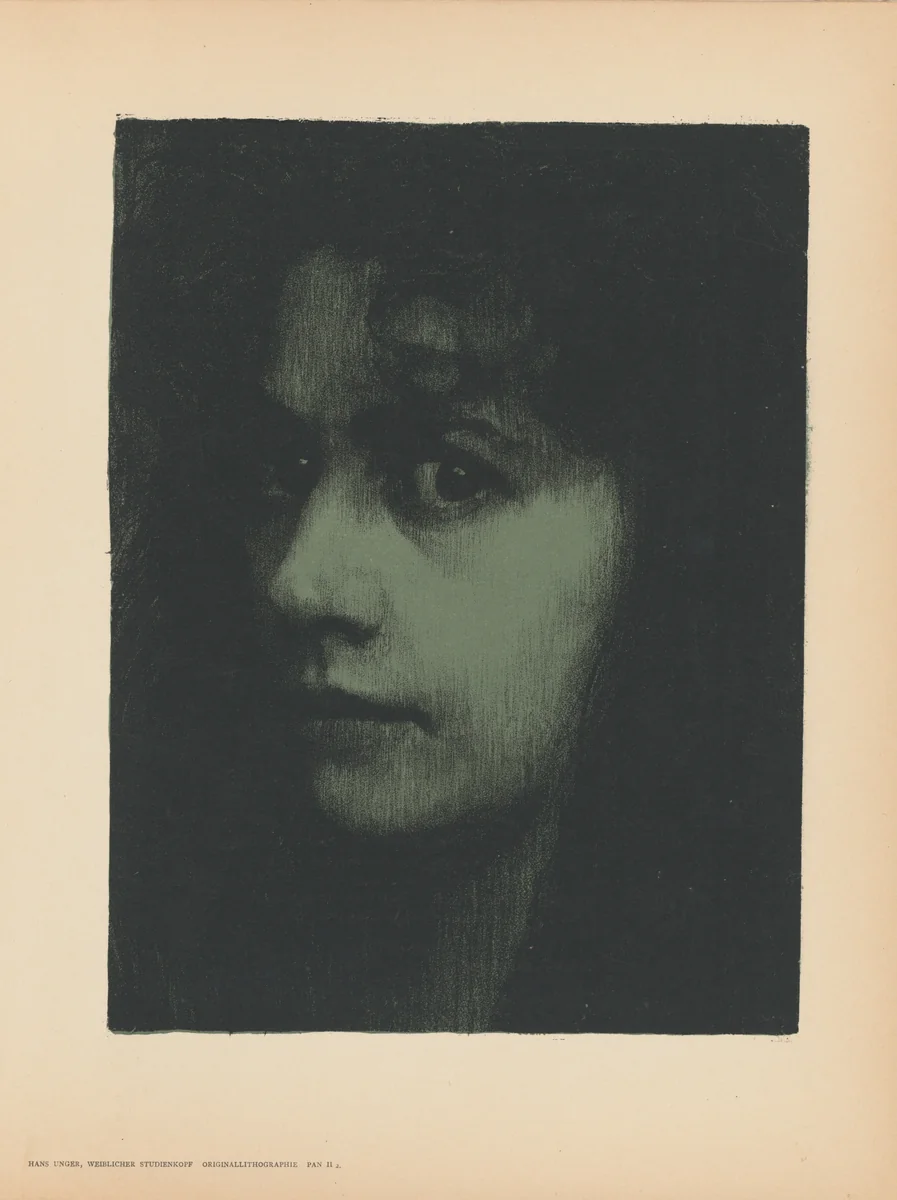 Weiblicher Studienkopf by Hans Unger, print, 1896