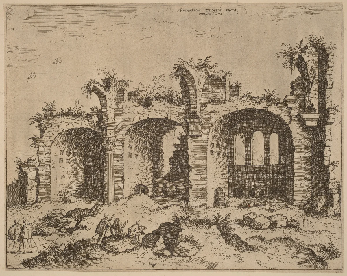 The Basilica of Constantine by Hieronymus Cock, print, 1550