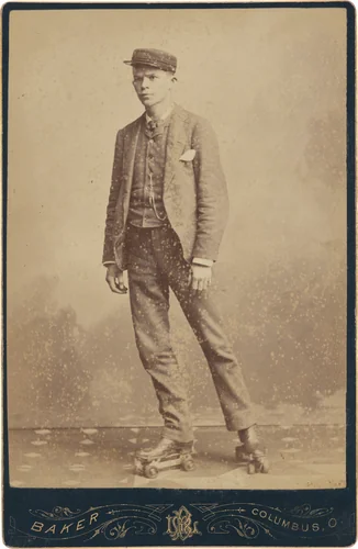 Portrait of a Roller Skate Rink Employee by Baker’s Art Gallery, photograph, 1880-1890