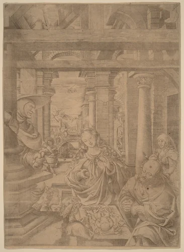 The Adoration of the Shepherds by Frans Crabbe van Espleghem, print, 1480-1552