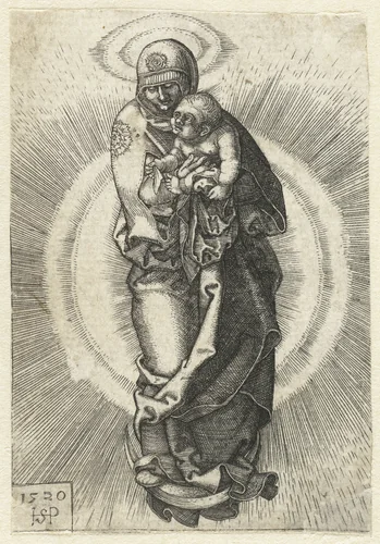 Maria met kind staand op maansikkel by Unknown, print, 1520