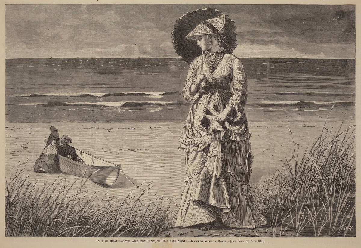 On the Beach - Two are Company, Three are None by Winslow Homer, print, 1872