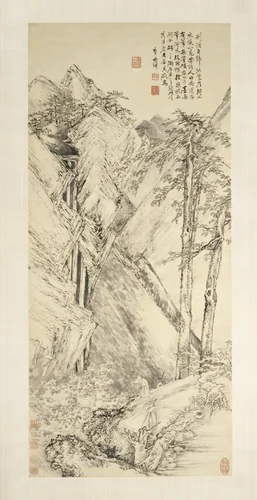 Landscape after Jing Hao and Guan Tong by Li Shizhuo, painting, 1690-1770