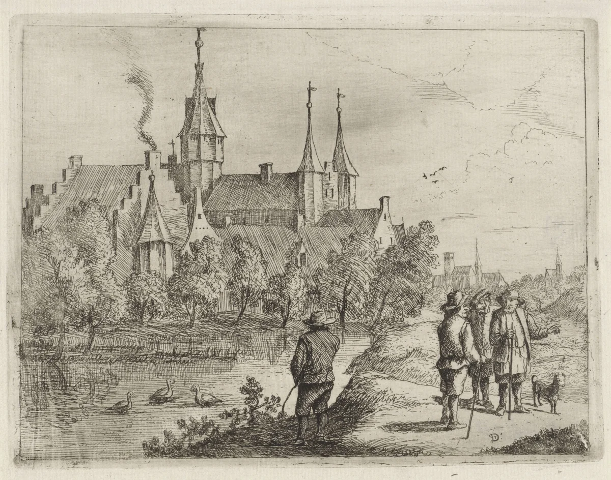 Kasteel aan het water by anonymous, print, 1700-1799