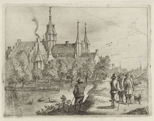 Kasteel aan het water by anonymous, print, 1700-1799