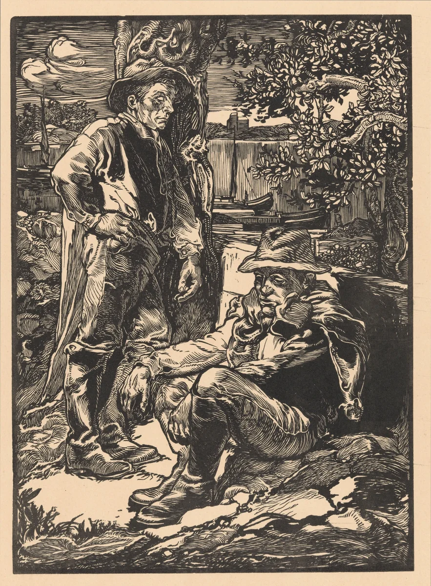 Rustende polderwerkers by Johannes Josephus Aarts, print, 1881-1934