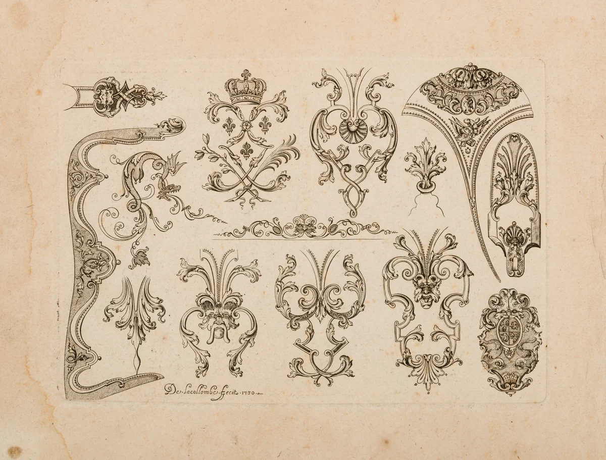 Plate Two from Nouveavx Desseins D'Arquebvseries by De Lacollombe, print, 1730