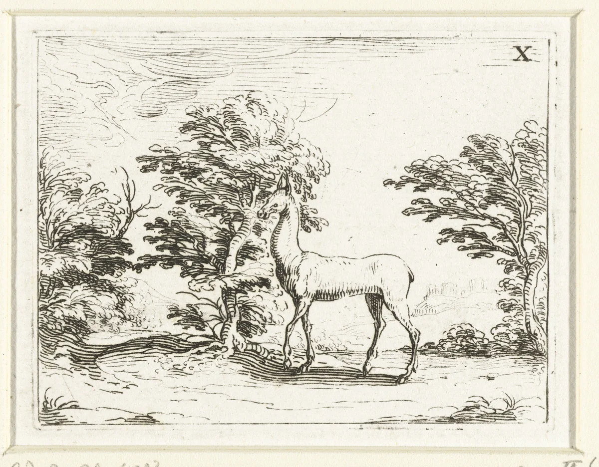 Hinde in een bos by Jacques Callot, print, 1625-1629