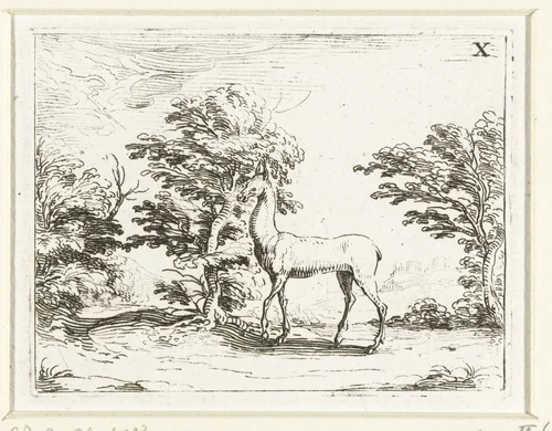 Hinde in een bos by Jacques Callot, print, 1625-1629