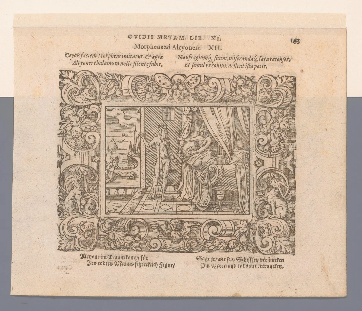 Morpheus verschijnt als Ceyx aan Alcyone by Virgilius Solis, print, 1569