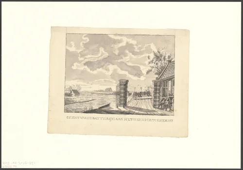 Gezicht op een batterij bij het Weesper tolhek by anonymous, drawing, 1787-1899