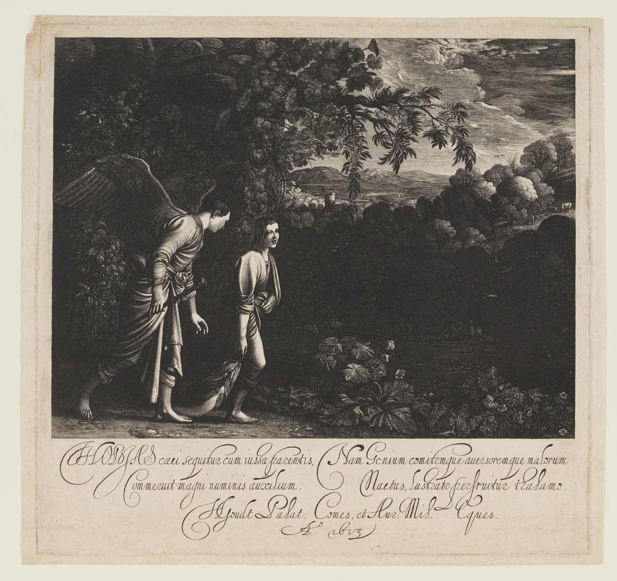 Tobias and the Angel by Hendrick Goudt, print, 1613