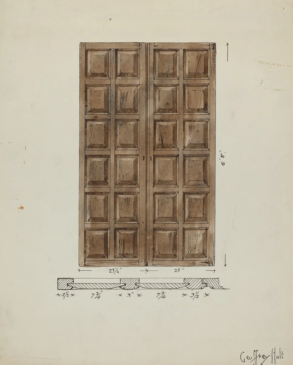 Old Paneled Doors: Main Entrance to Monastery by Geoffrey Holt, index of american design, 1936