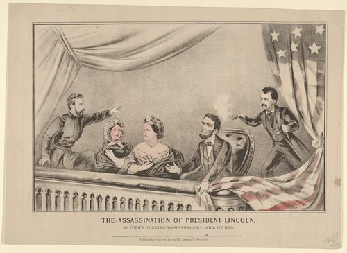 The Assassination of President Lincoln at Ford's Theatre, Washington D.C., April 14th, 1865 by Currier & Ives, print, 1865