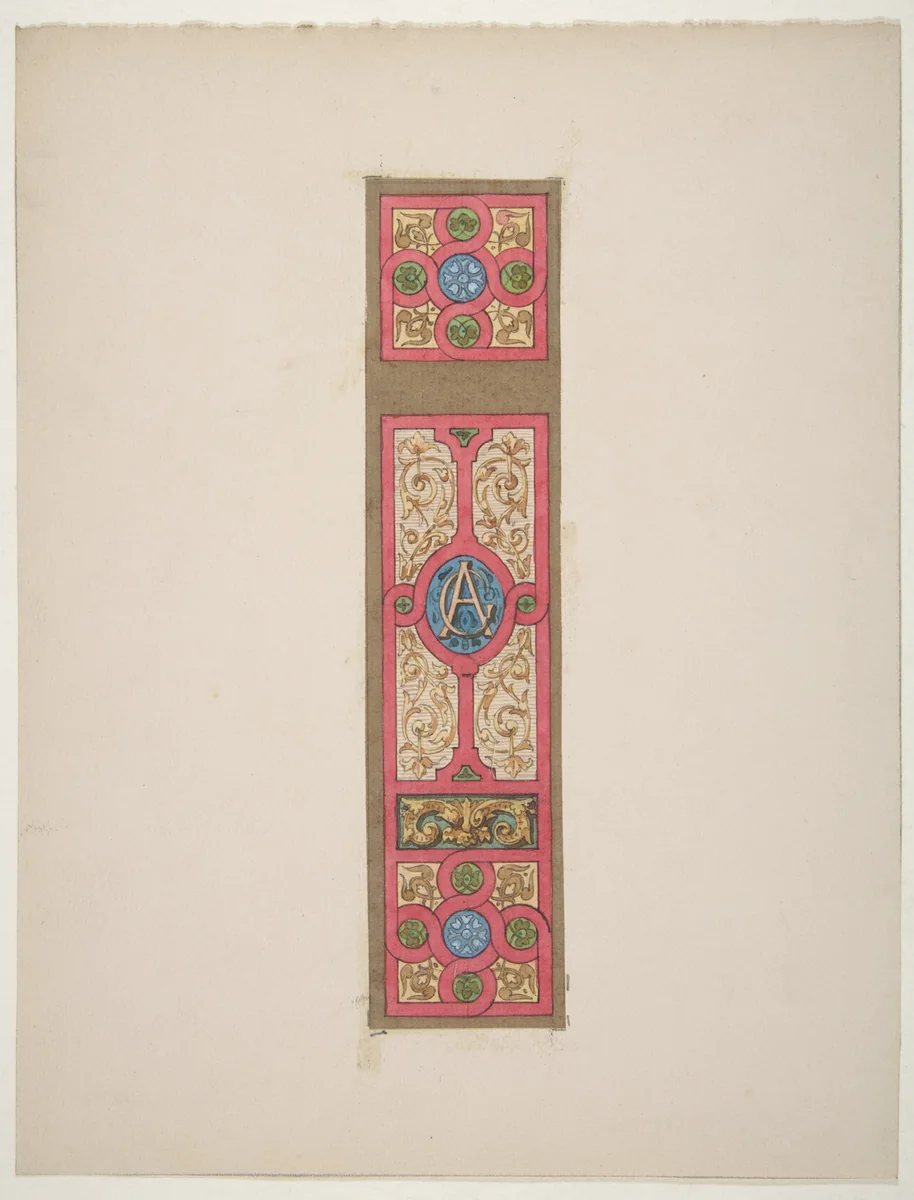 Design for the painted decoration of a wall of ceiling panel monogrammed "CA" by Jules-Edmond-Charles Lachaise, drawing, 1850-1900