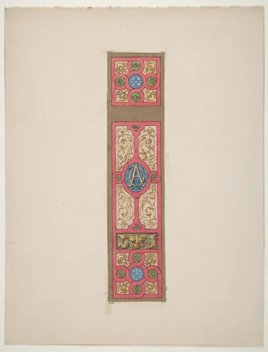 Design for the painted decoration of a wall of ceiling panel monogrammed "CA" by Jules-Edmond-Charles Lachaise, drawing, 1850-1900