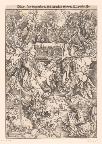 Blazen van de eerste vijf bazuinen by Unknown, print, 1502