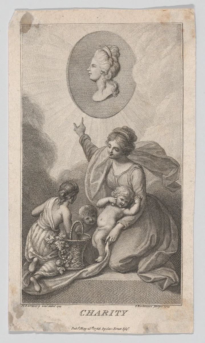 Charity, from L'Amico di fanciulli (Children's Friend) by Francesco Bartolozzi, print, 1788