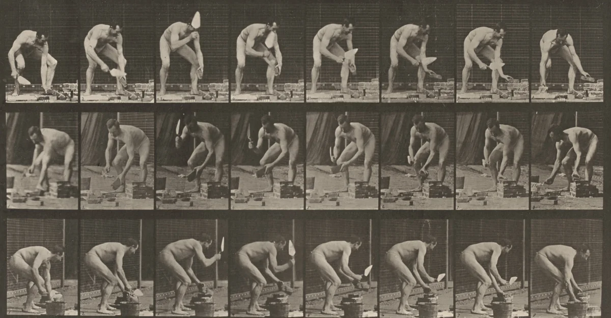Plate Number 381. Mason, laying a brick by Eadweard Muybridge, photograph, 1887