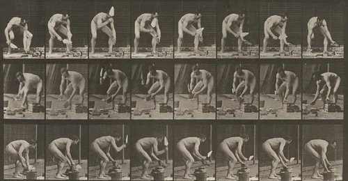 Plate Number 381. Mason, laying a brick by Eadweard Muybridge, photograph, 1887