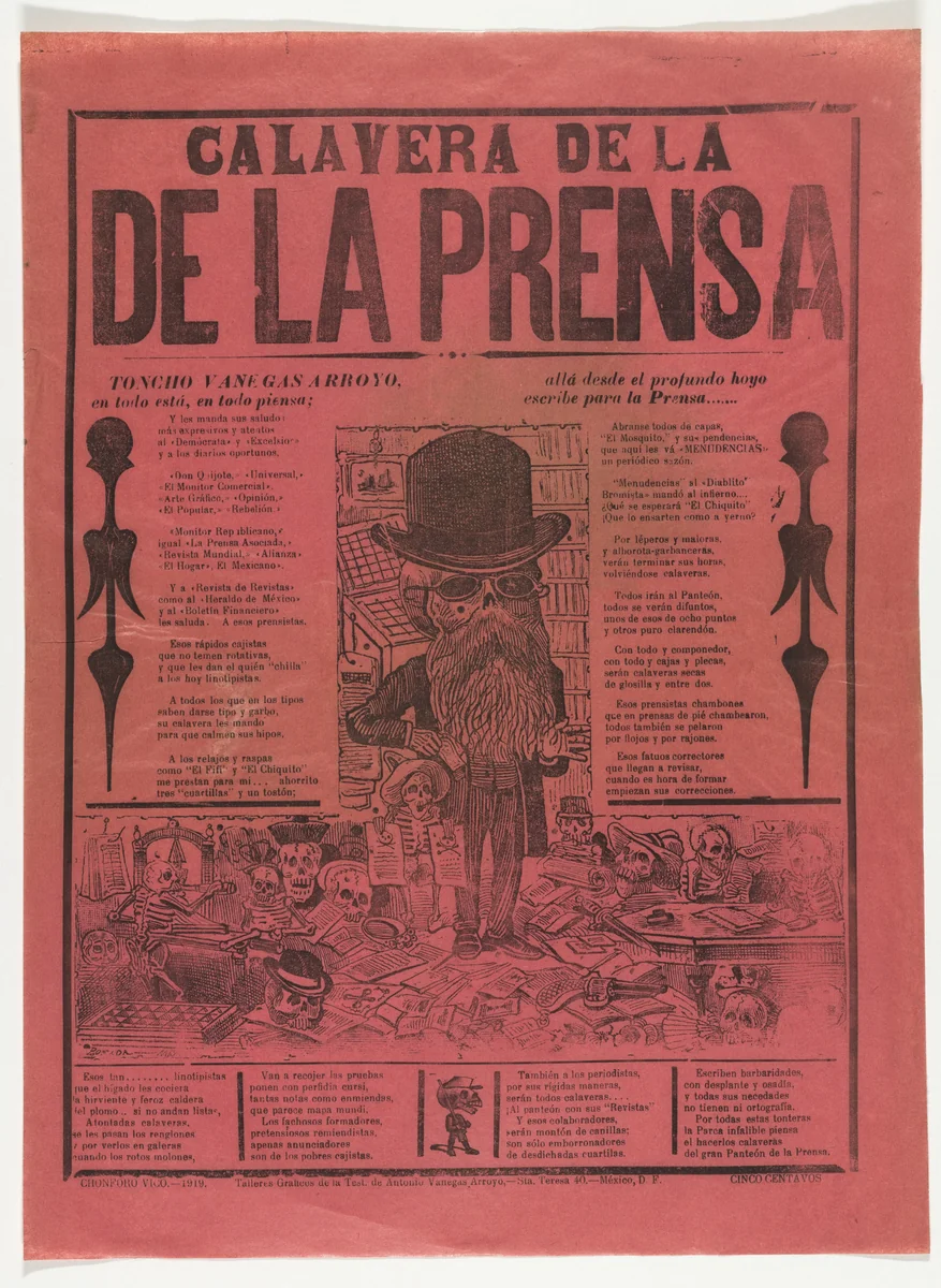 Calavera of the Press (Calavera de la prensa) by José Guadalupe Posada, print, 1919