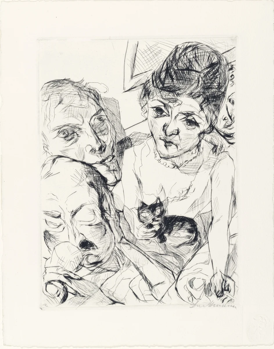 Evening (Self-Portrait with the Battenbergs) [Der Abend (Selbstbildnis mit den Battenbergs)] from Faces (Gesichter) by Max Beckmann, print, 1916